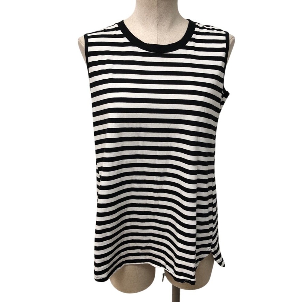 Lis Lareida Tank Top Womens Small Black White Striped Sleeveless Cotton Crew
